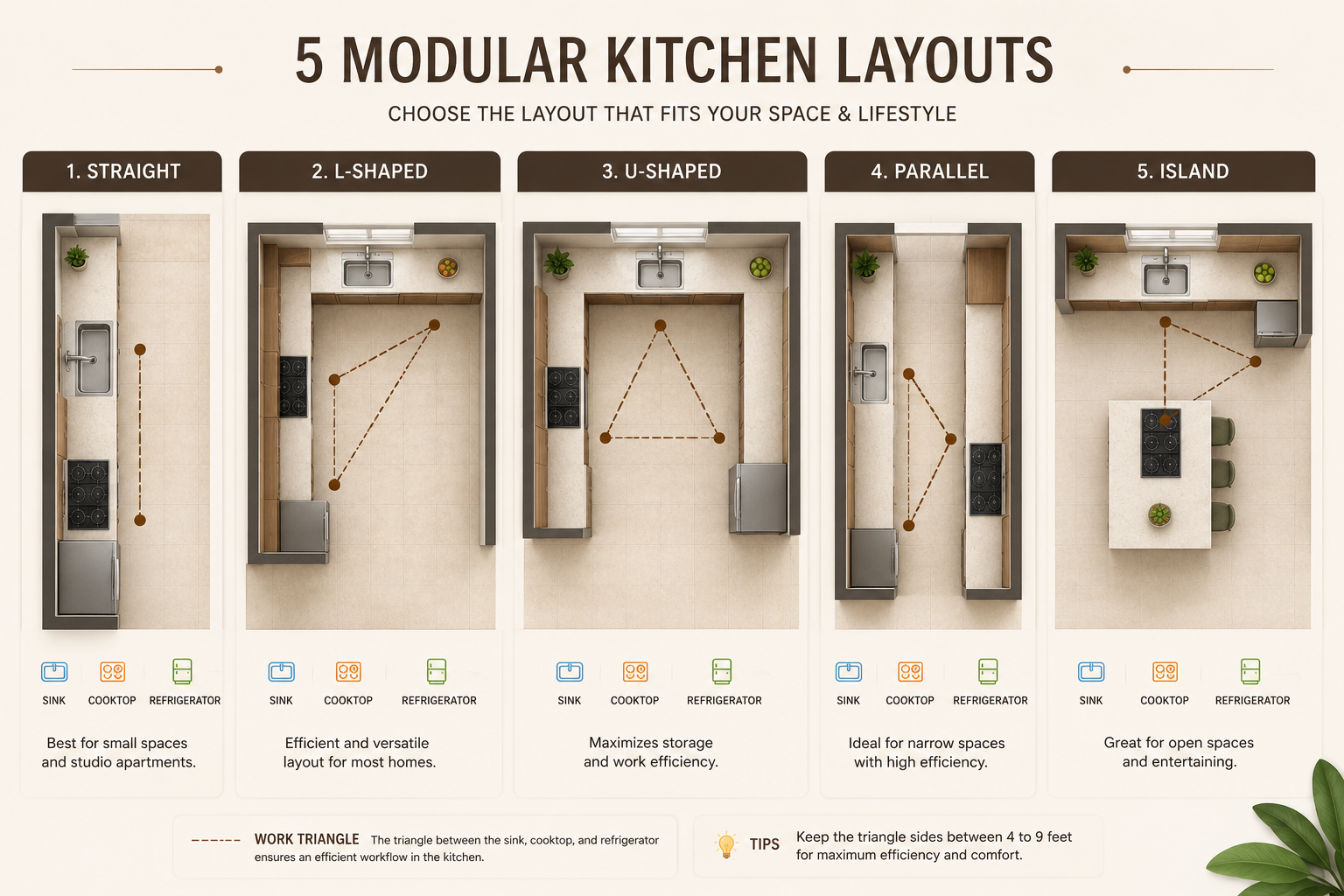 Modular Kitchen Layouts: Straight, L, U, Island & Parallel