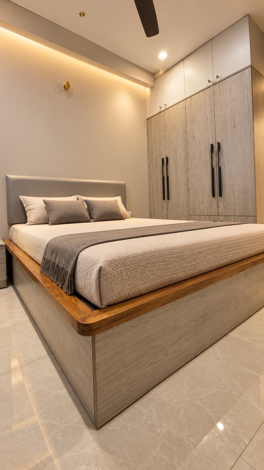 Compact Light Oak Bed & Wardrobe Set by Bosk Furniture, Bhavnagar