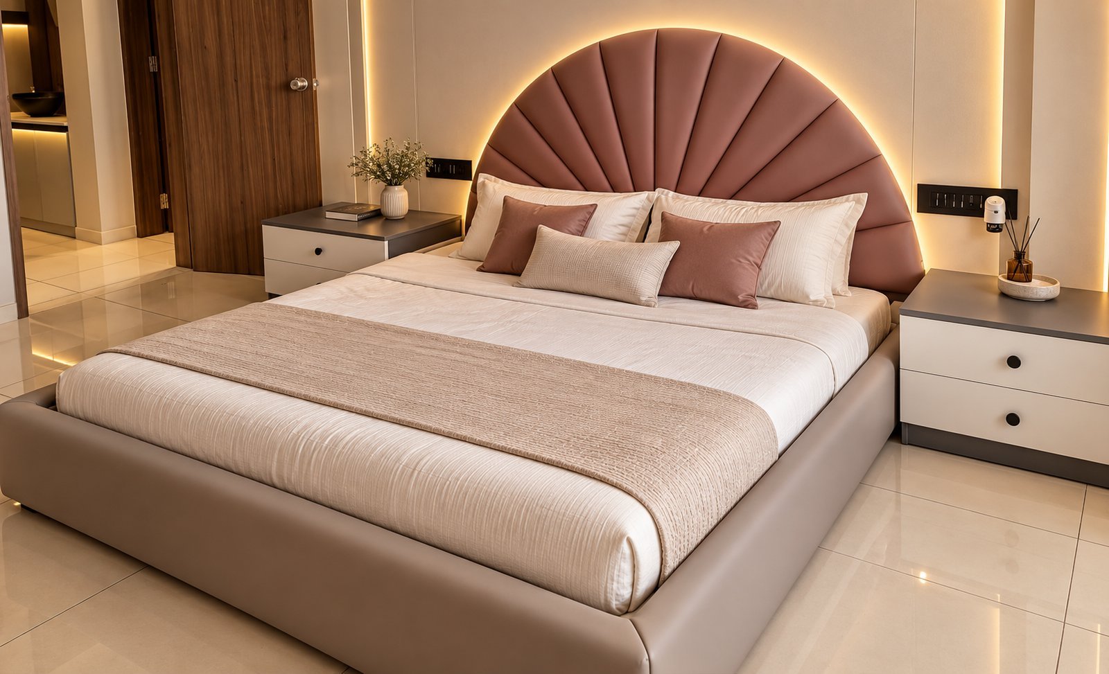 Blush Fan-Tufted Upholstered Bed by Bosk Furniture, Bhavnagar