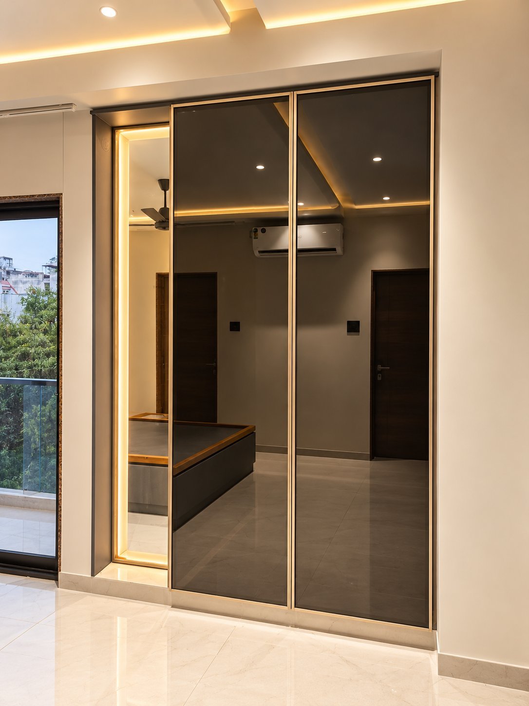 Smoked-Glass Sliding Wardrobe by Bosk Furniture, Bhavnagar